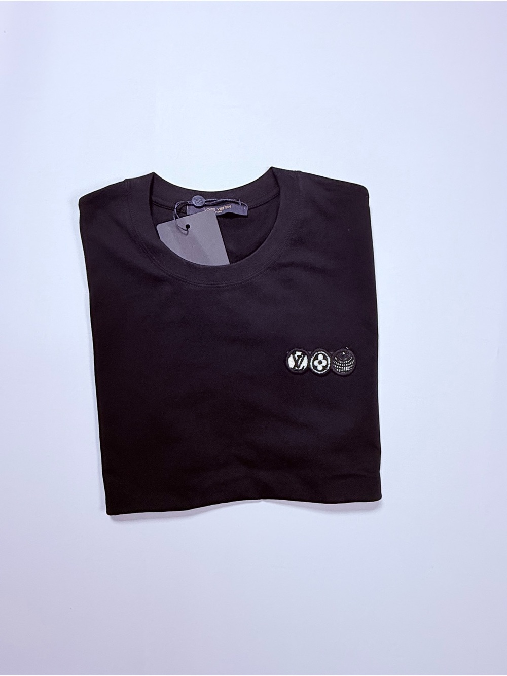 Louis Vuitton Black Short-Sleeve Crewneck Tee with Triple Logo Patches